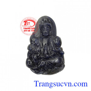 Phật Quan Âm saphir an nhiên có giấy kiểm định đá quý từ trung tâm kiểm định uy tín.