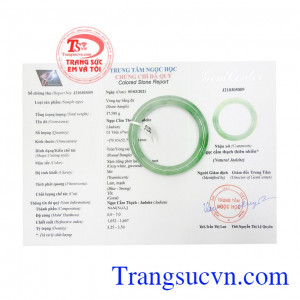 Vòng ngọc jadeite như ý có giấy kiểm định đá quý uy tín.