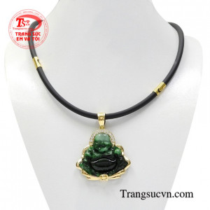 Bộ mặt dây Di Lặc cẩm thạch là sự kết hợp giữa mặt dây Di Lặc thiên nhiên và dây cao su bọc vàng chất lượng.