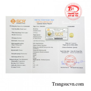 Đá thạch anh tóc cát tường có giấy kiểm định đá quý uy tín.