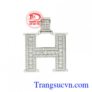 Mặt chữ H vàng trắng moissanite được nhập khẩu Italy vàng 18k chất lượng.
