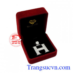 Mặt chữ H vàng trắng moissanite