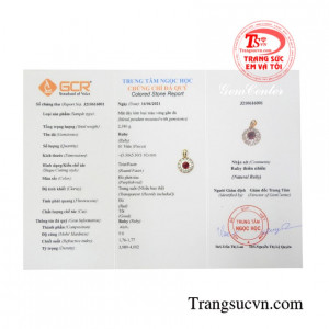 Mặt dây nữ ruby tài lộc có giấy kiểm định.