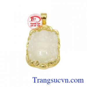 Mặt Phật Di Lặc Sapphire Cát Tường bọc vàng 14k đường nét chế tác tinh xảo, độc đáo