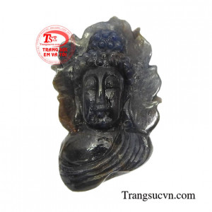 Phật Thích Ca Mâu Ni hạnh phúc được chạm khắc bằng đá sapphire thiên nhiên cao cấp