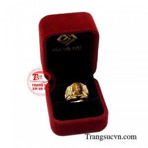 Nhẫn nam vàng đá mắt hổ thiên nhiên.