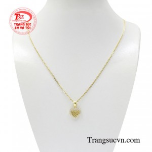 Bộ dây nữ vàng duyên dáng 10k kết hợp tinh tế giữa mặt dây trái tim và dây chuyền mảnh thời trang
