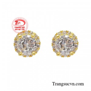 Hoa tai đính đá cá tính vàng 10k thiết kế tinh xảo, sắc nét