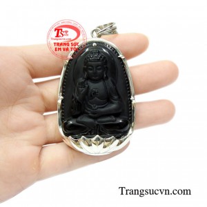 Mặt bạc phật A Di Đà mệnh thủy tinh xảo bền đẹp.