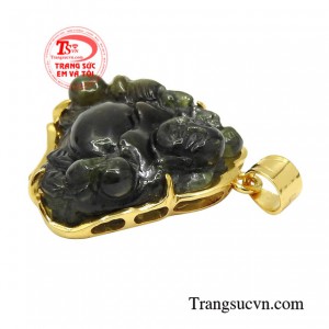 Mặt vàng Di Lặc sapphire bình an có giấy kiểm định đá quý uy tín, bảo hành uy tín.