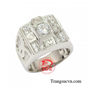 Nhẫn vàng trắng nam giới xu hướng thanh toán an toàn.