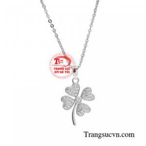 Bộ dây chuyền vàng trắng cỏ bốn lá bền đẹp, chất lượng, chế tác theo yêu cầu.