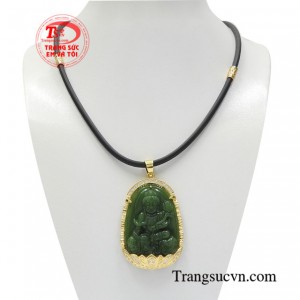 Bộ phật bản mệnh tuổi thìn tỵ kết hợp giữa mặt phật Nephrite bọc vàng và dây cao su cao cấp