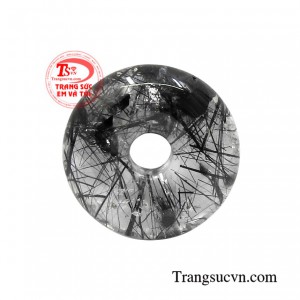 Mặt đồng xu thạch anh tóc đen bền đẹp, chất lượng, màu sắc tươi sáng.