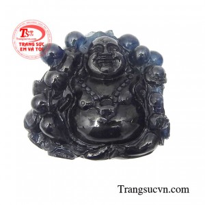 Mặt phật di lặc sapphire cát khí phù hợp bọc vàng hoặc bạc làm mặt dây chuyền đeo thời trang và phong thủy