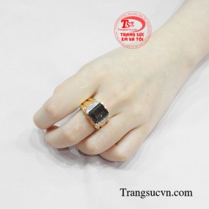 Nhẫn nam thạch anh ám khói chế tác theo yêu cầu, giao hàng nhanh, thanh toán an toàn