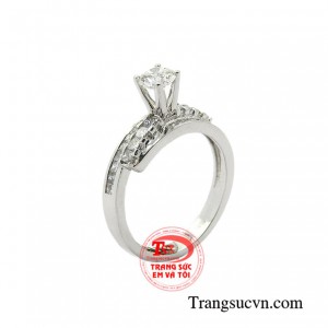 Nhẫn vàng trắng moissanite thời trang 18k thiết kế tinh xảo, độc đáo