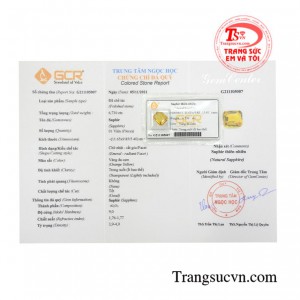Sapphire vàng thiên nhiên phúc khí có giấy kiểm định đá quý đảm bảo.