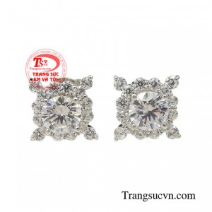 Hoa tai nữ sang trọng, hoa tai nữ vàng trắng 18k đẹp sang trọng. 