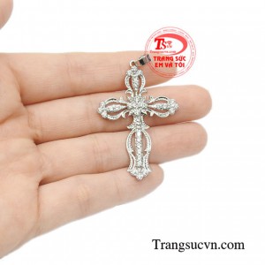 Thánh giá vàng trắng ấn tượng vàng 14k.