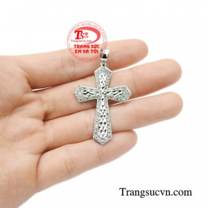 Thánh giá vàng trắng hộ mệnh vàng 18k