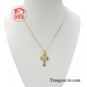 Bộ dây thánh giá vàng bao dung được kết hợp cùng mặt dây thánh giá vàng và dây chuyền vàng o kết 10k chất lượng cao.