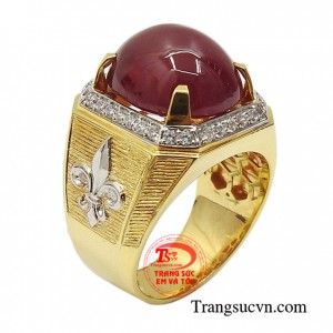 Nhẫn nam ruby cát lộc chế tác bằng vàng 14k gắn ruby thiên nhiên cao cấp
