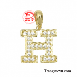 Mặt dây chữ H thời thượng vàng 10k nhập khẩu Hàn Quốc kiểu dáng độc đáo, tinh xảo
