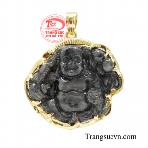 Mặt dây di lặc tiền tài được chế tác từ đá sapphire thiên nhiên kết hợp vàng 14k chất lượng cao. 