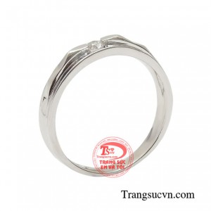Nhẫn vàng trắng hiện đại mang phong cách Korea chất lượng cao sáng bóng.