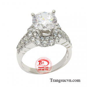 Nhẫn vàng trắng nữ giới sang trọng 18k bền đẹp.