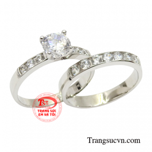 Nhẫn vàng trắng quý cô hiện đại sang trọng.