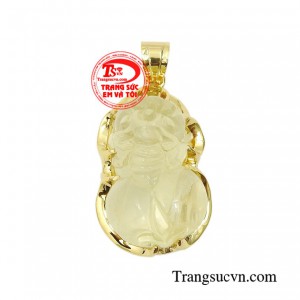 Tỳ hưu thạch anh vàng thịnh vượng vàng 14k chạm khắc tinh xảo, sắc nét