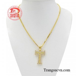 Bộ mặt dây vàng chữ T vàng 10k kết hợp độc đáo, mới lạ.