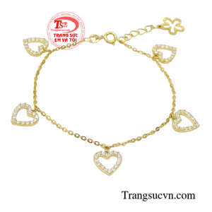 Lắc vàng trái tim quý phái 10k chế tác tinh xảo, sắc nét