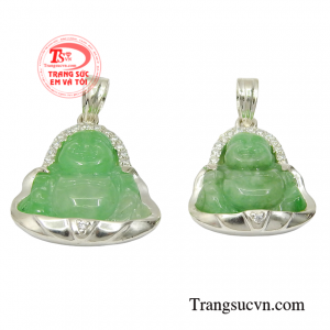 Mặt bạc phật Di Lặc cẩm thạch hợp mệnh.