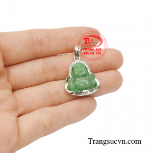Mặt bạc phật Di Lặc cẩm thạch phúc lộc.