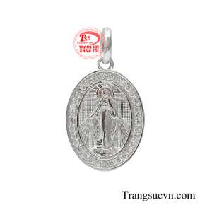 Mặt Dây Chuyền Đức Mẹ Ban Ơn vàng trắng 18k bền đẹp, chế tác tinh xảo, gắn kim cương thiên nhiên cao cấp