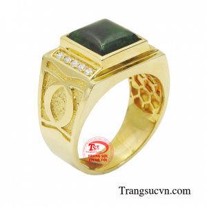 Nhẫn nam cẩm thạch thịnh vượng chế tác bằng vàng 18k gắn ngọc cẩm thạch và kim cương thiên nhiên cao cấp