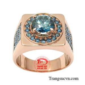 Nhẫn nam kim cương xanh đẳng cấp bảo hành uy tín.