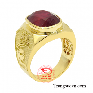Nhẫn nam ruby phúc lộc chế tác bằng vàng 18k gắn ruby thiên nhiên cao cấp chạm khắc tinh xảo.