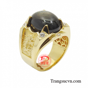 Nhẫn nam saphir sao thành đạt chế tác bằng vàng 18k gắn đá sapphire sao thiên nhiên chất lượng