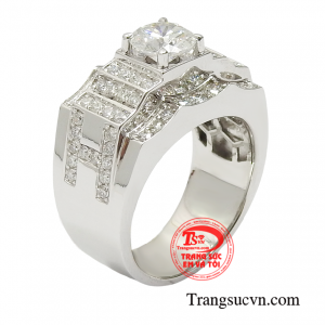 Nhẫn nam vàng thượng lưu được chế tác từ vàng 18k kết hợp cùng kim cương thiên nhiên chất lượng cao.