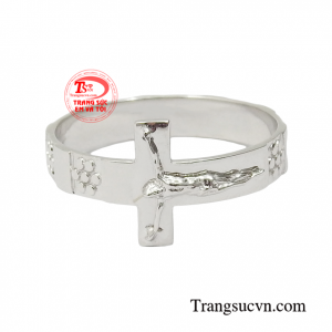 Nhẫn thánh giá vàng trắng bền đẹp, chất lượng, chế tác theo yêu cầu khách hàng.