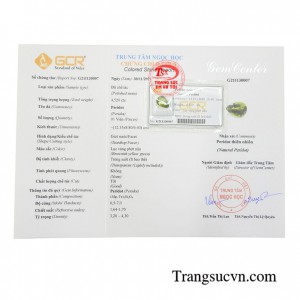 Viên peridot thiên nhiên ép vỉ chất lượng cao, có giấy kiểm định đá quý kèm theo.