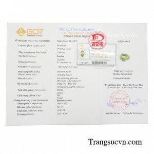Viên peridot thiên nhiên chất lượng cao, có giấy kiểm định đá quý đảm bảo.