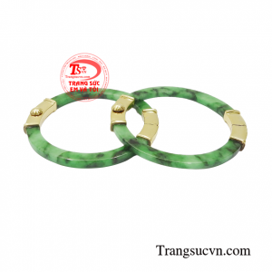 Vòng ngọc đôi bọc vàng may mắn 14k ngọc cẩm thạch thiên nhiên cao cấp