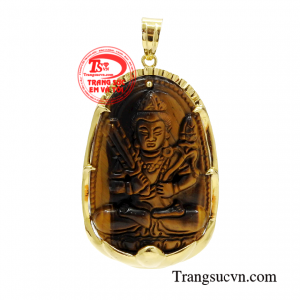 Mặt phật bản mệnh đá mắt hổ được chạm khắc Phật Hư Không Tạng Bồ Tát bảo hộ cho người tuổi sửu và tuổi dần.