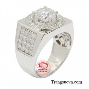 Nhẫn nam vàng trắng hưng thịnh vàng 10k chế tác đẹp, đường nét tinh xảo.