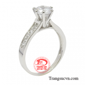 Nhẫn nữ vàng trắng đài các với đường nét thiết kế thanh thoát cùng chất liệu vàng trắng 10k sang trọng. 